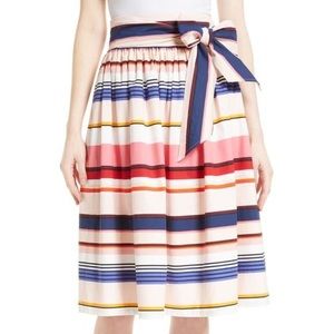 Kate Spade New York Berber Stripe Sash Tie Midi Skirt size 8